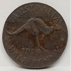 AUSTRALIA 1954 . HALF 1/2 PENNY . ERROR . NO RIM